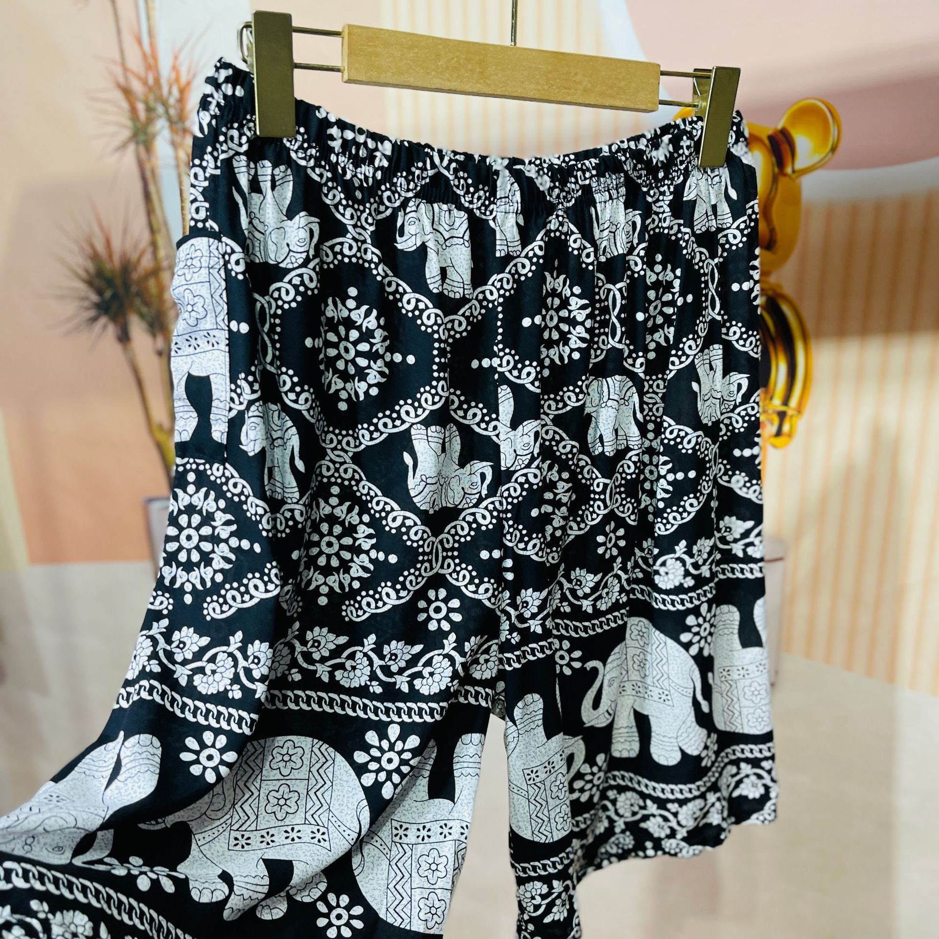 Mens shorts-black and white elephant pattern