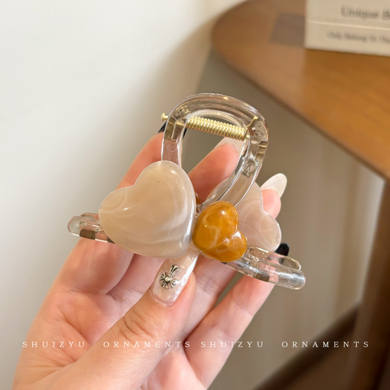 227# Clip de préhension transparent marron clair en forme de cœur, longueur 8 cm