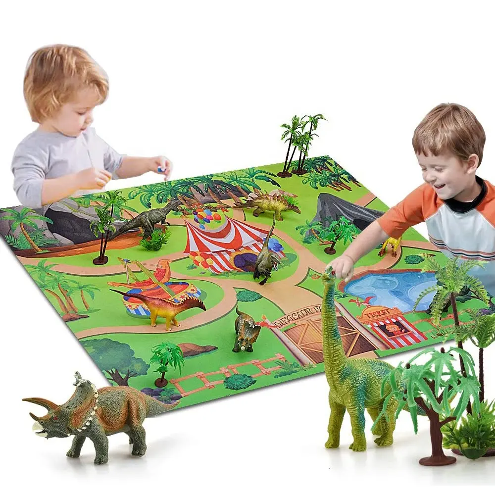 Juegos de juguetes con tema de parque de dinosaurios en 3D para niños, juguetes de plástico con dinosaurios, figuras y tapete de actividades, juego de regalo