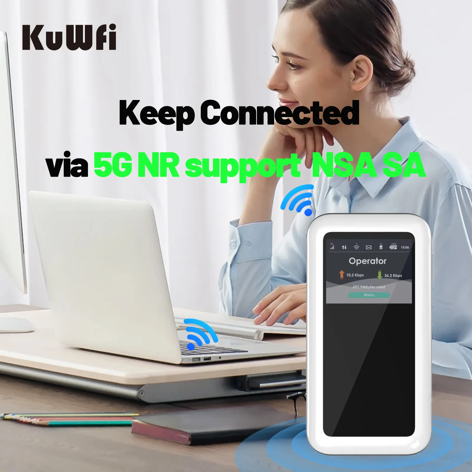 KuWFi M46 AX1800 5G E-Sim Router portatile 1800 Mbps ad alte prestazioni connettività Mobile 4500 Mah batteria 5G Mifi Router
