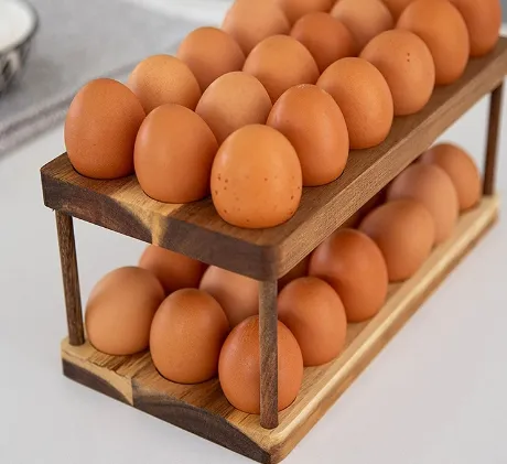 Caja de almacenamiento de huevos Artesanías de madera hechas a mano para organizar huevos para cocina Estante de huevos de doble capa