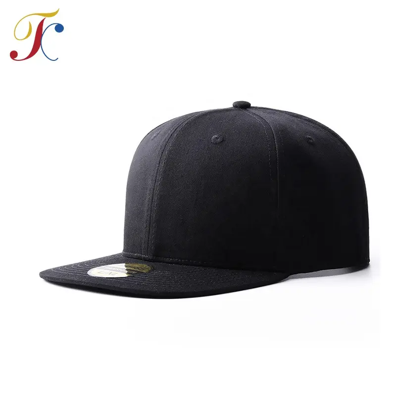 Chapéu snapback de 6 painéis simples, de alta qualidade, 100% algodão, aba plana, tampa de snapback