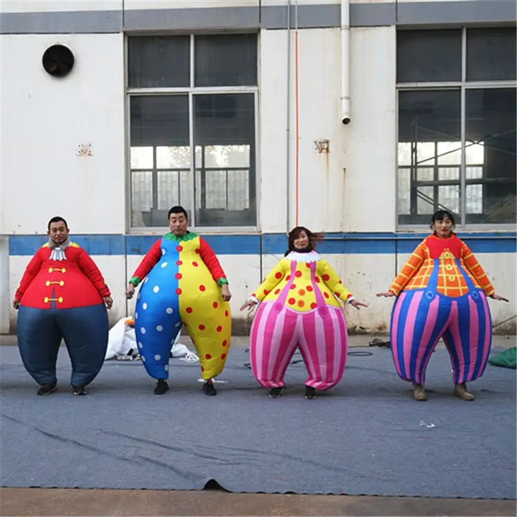 Divertido caminar al por mayor fiesta joker traje gordo gracioso payaso de circo adultos inflable cosplay disfraz de payaso para carnaval de rendimiento
