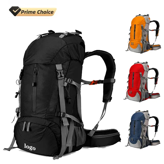 Mochila de Montañismo personalizada BSCI, bolsa esencial impermeable para acampar con cubierta para la lluvia, mochila ligera de 45 + 5 litros