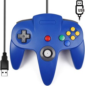 Controlador USB con cable azul sólido retro Gamepad de plástico Joypad para Nintendo 64 N64 Gamecube-PC Mac Joystick Games