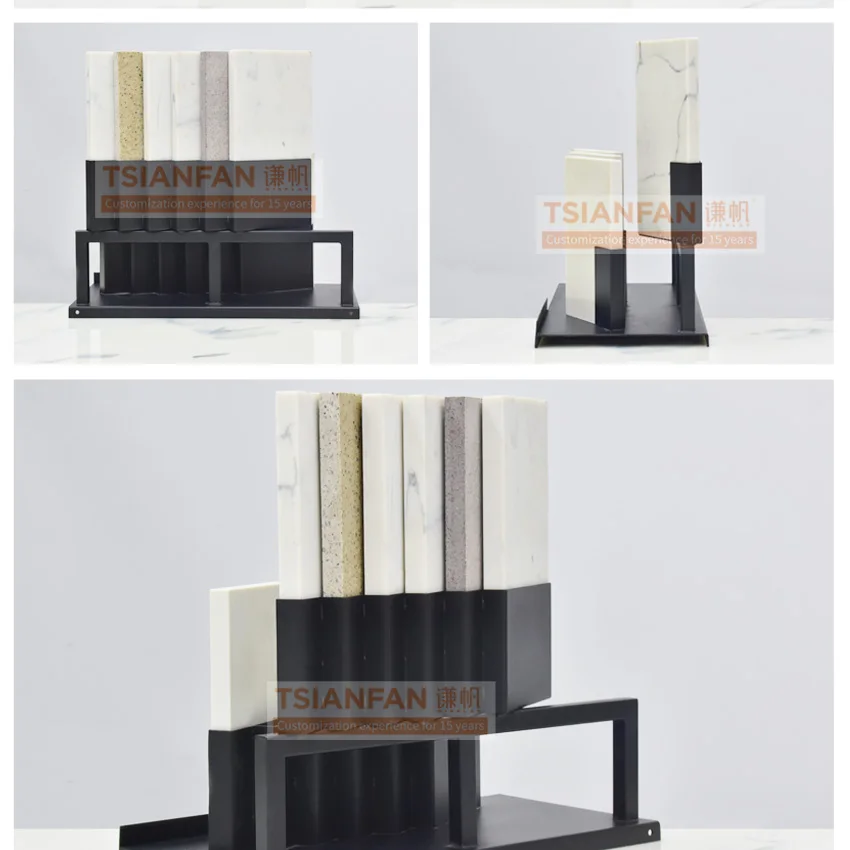 2023 New style tile sample display artificial stone slab granite burning stone retail marble table top stone display stand