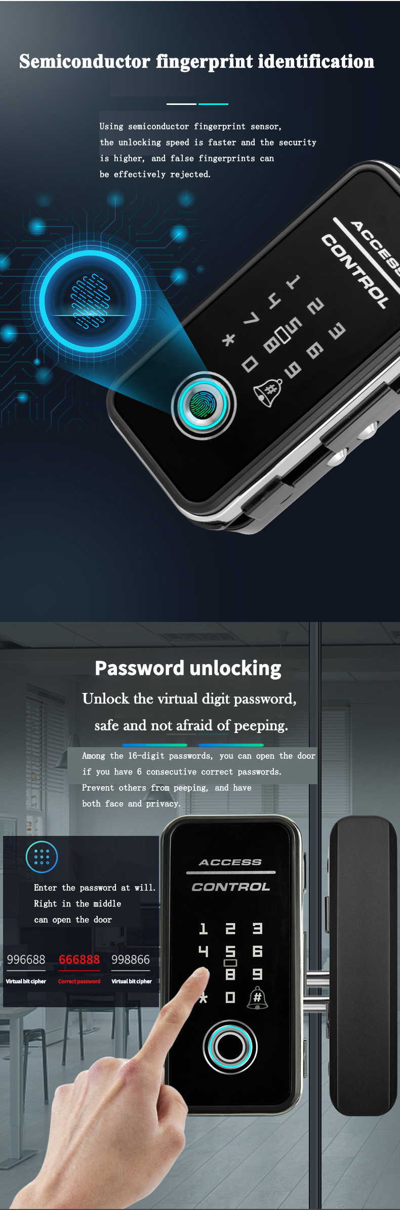 multilingual glass smart door lock refers to high-definition color screen remote control apple Multi-function locks safety frame