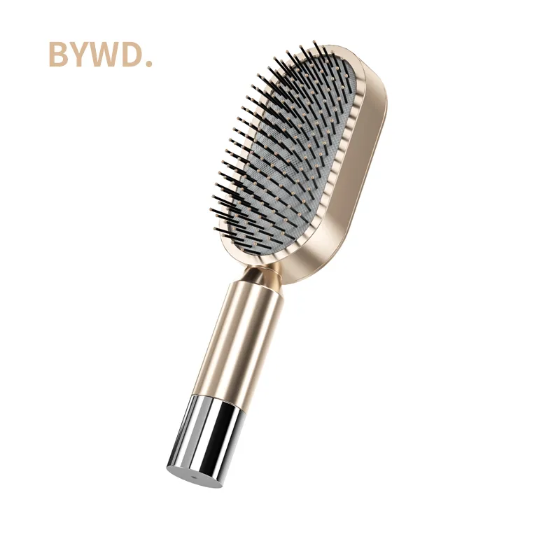 BYWD Peigne galvanisé avec logo personnalisé Brosse à cheveux de massage avec dents souples et poignée en plastique pour airbag