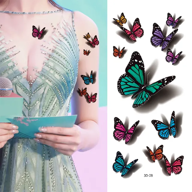 Adesivo de braço corporal removível, adesivo de braço sexy com borboleta falsa temporária desenho de flores