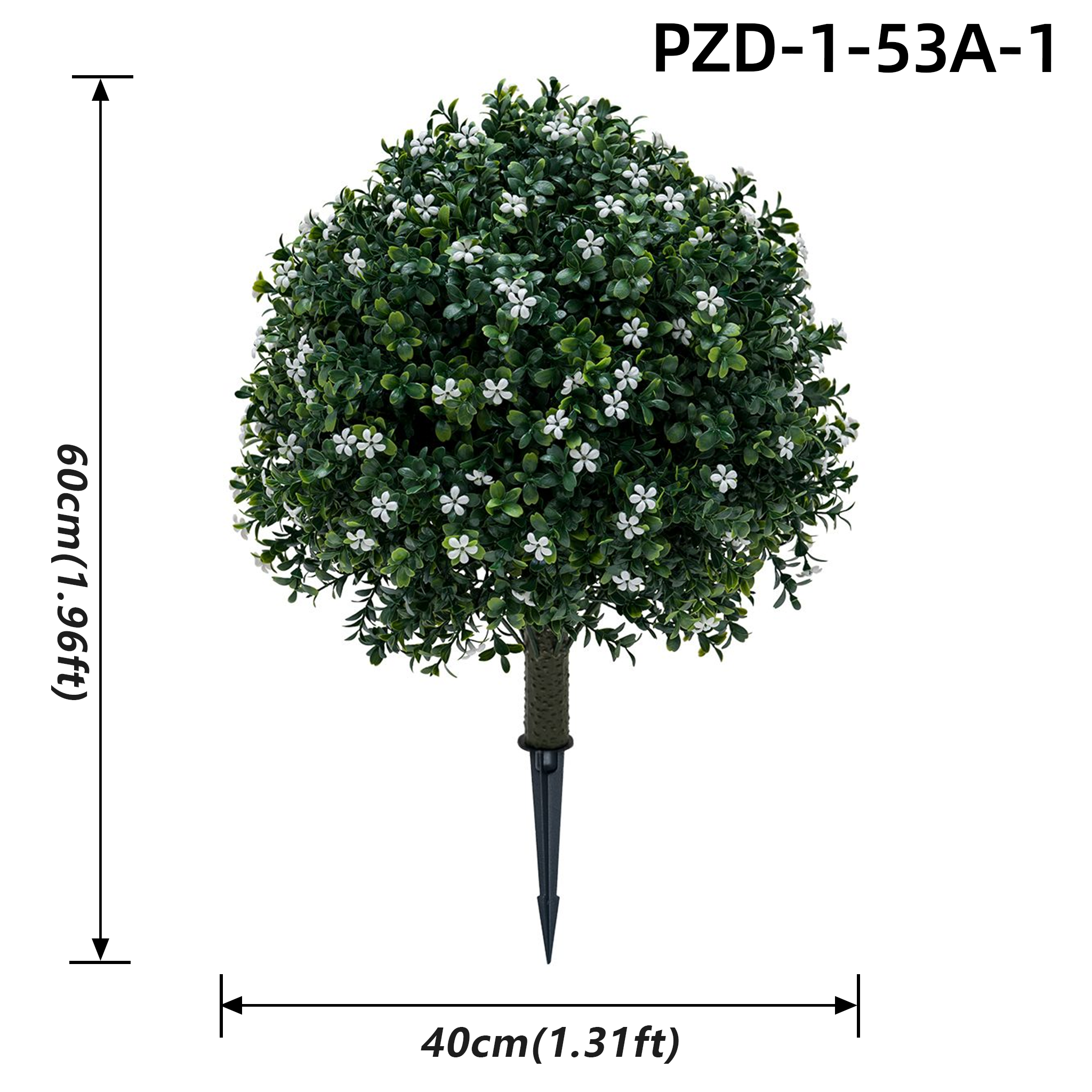 White Artificial Boxwood Flower Topiary Ball With Ground Spike