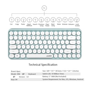 Ajazz 308I Retro macchina da scrivere chiave rotonda Wireless BT tastiera 84 tasti BT tastiere portatili per PC Laptop Win/iOS/Android - Product Image 3