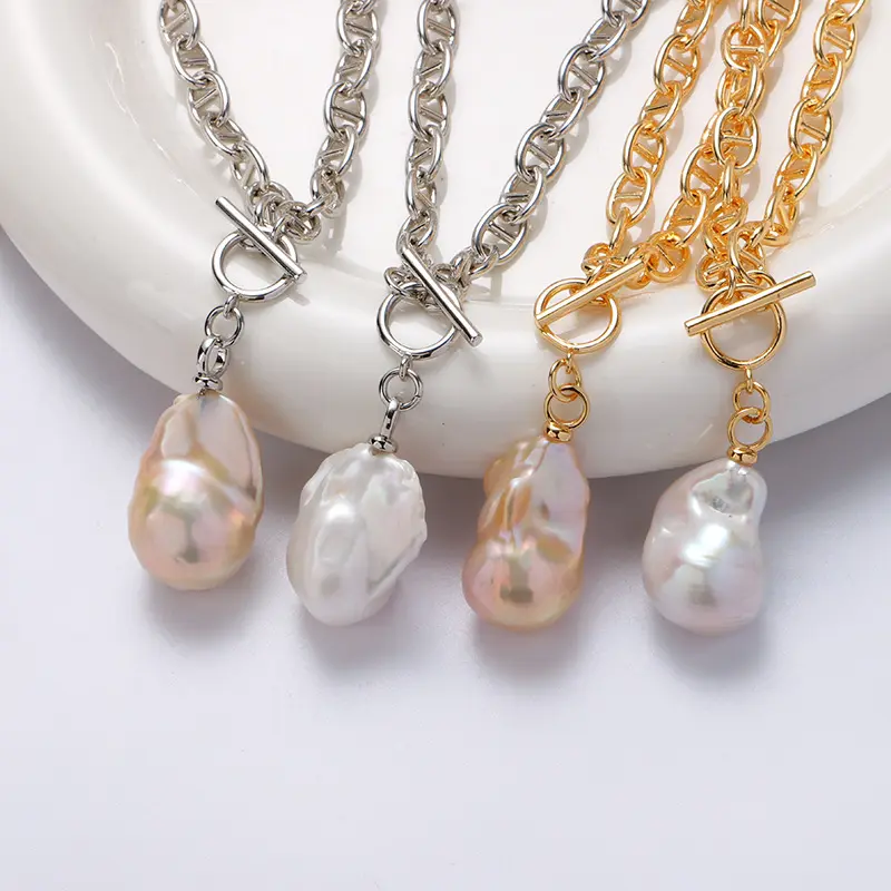 Grande collana di disegni di perle barocche in vera acqua dolce naturale grande