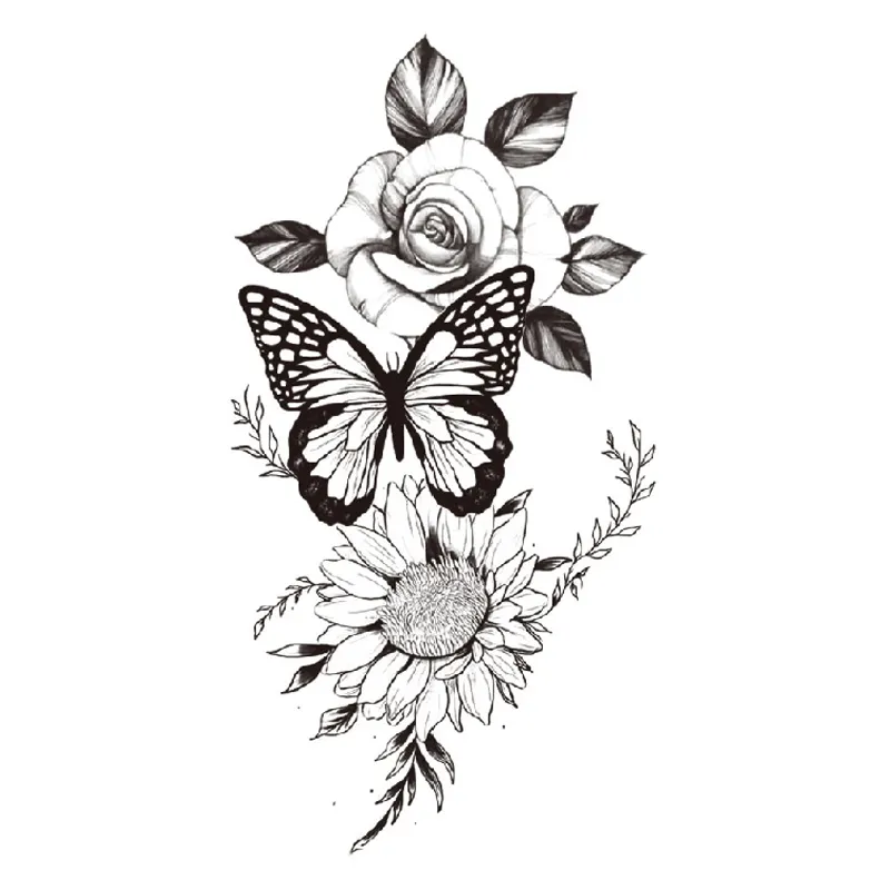 Эротическая большая картина искусство водостойкая одноразовая поддельная черная эскизная Цветочная Вечеринка временная татуировка на руку Женская тату-наклейка