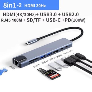 Pastall in lega di alluminio 3/4/5/6/7/8 in 1 Hub di tipo C con rete HDTV Ethernet TF/SD lettore di schede 2 USB PD 87W 3.0 HUB in magazzino - Product Image 6