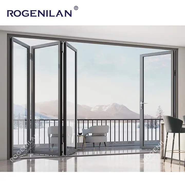 Porte pliante en accordéon panoramique en verre Porte pliante pour balcon Porte-fenêtre pliante coulissante en aluminium