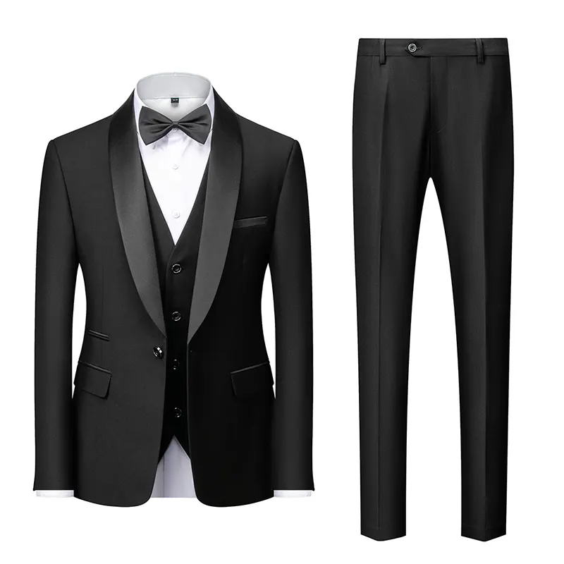 Abito da uomo 3 pezzi elegante solido Slim Fit monopetto giacca da festa gilet pantaloni Set cena matrimonio uomo abito da smoking