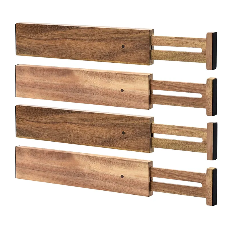 Divisor de cajón de madera de Acacia, Juego de 4 divisores ajustables para cocina, vestidor, baño, venta al por mayor