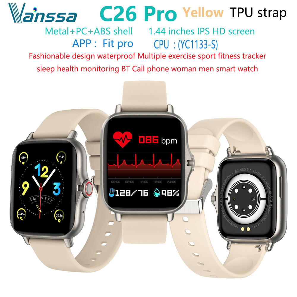 C26-pro-sport-smart-watch TPU สีเหลือง