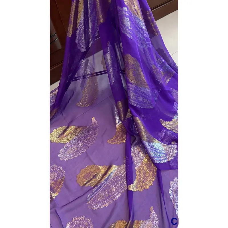 High quality silk fabric for lady dress embroidered george silk fabric African metallic silk fabric 114cm/8mm 5yards