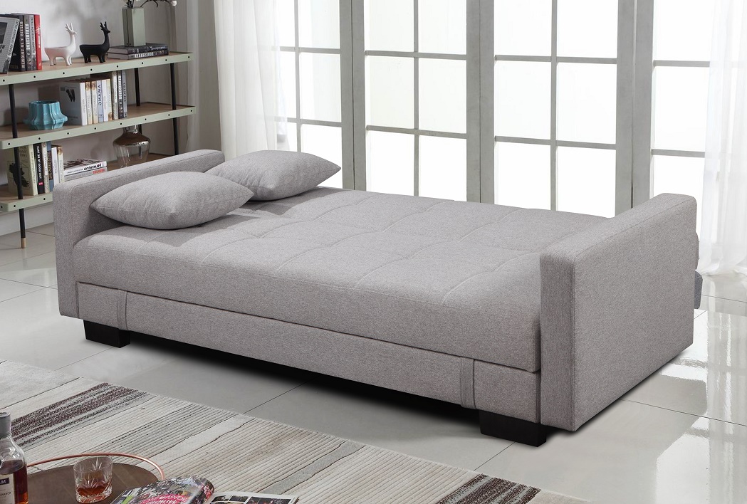 Comfortable blue color modern transformable fabric sofa bed folding futon with USB