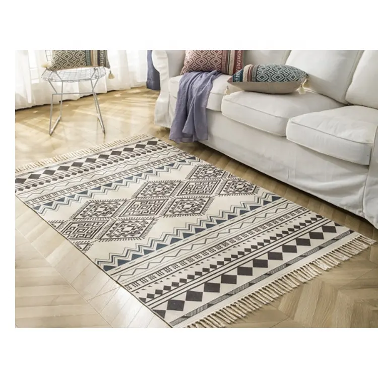 Gedruckte böhmische Art handgemachte Quaste gewebte Baumwolle Teppich Wohnzimmer Home Decor Boden Teppich Indian 120*170cm