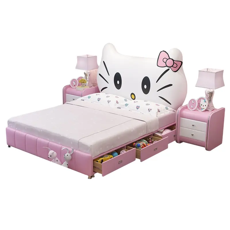 Lit princesse en bois pour enfants, Design moderne rose, avec espace de rangement, meubles de chambre à coucher, prix bon marché, dessin animé, nouvelle collection