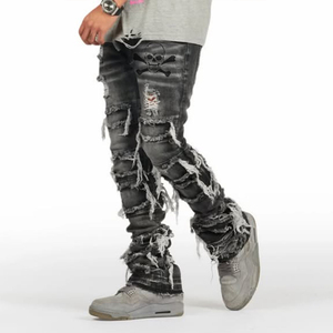 Diznew người đàn ông của quần Jeans tùy chỉnh thấp moq rửa sạch màu xám mỏng tua jeans - Product Image 2