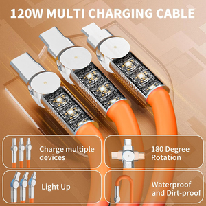 Factory OEM <strong>3</strong> <strong>in</strong> <strong>1</strong> Liquid Silicone Micr USB Type C Data <strong>Cord</strong> 180 Degrees Rotating Phone Game 120W Fast Charging Cable - Product Image 2