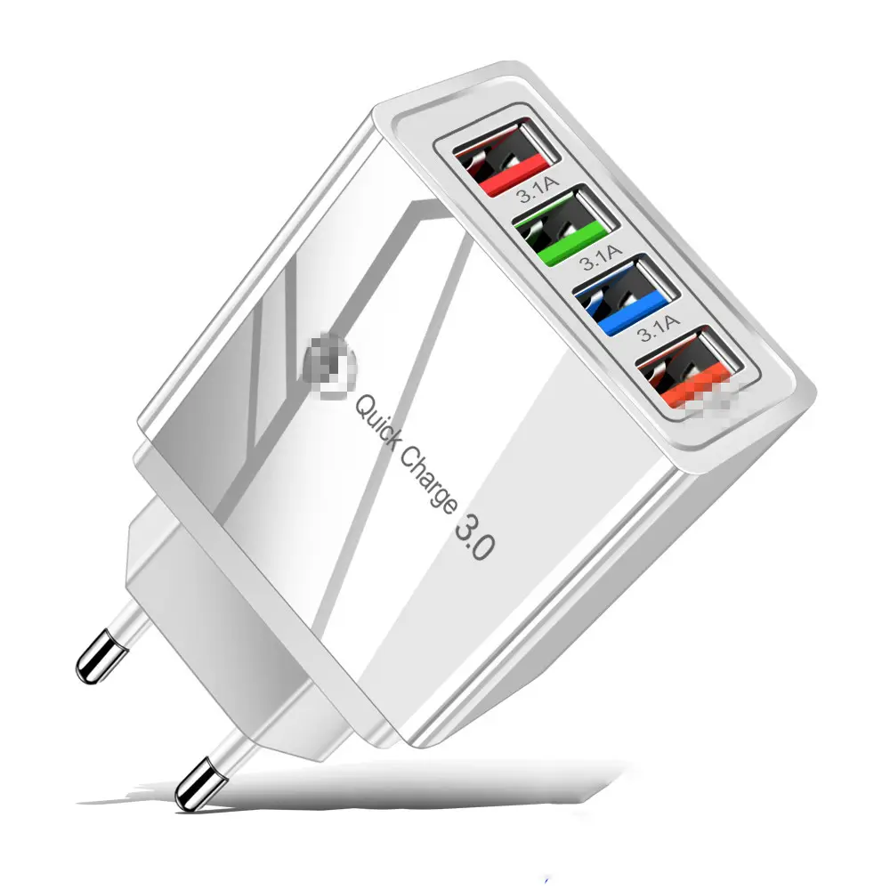 Cargador rápido de 4 puertos USB para tableta Samsung QC 3,0, adaptador de enchufe para iPhone