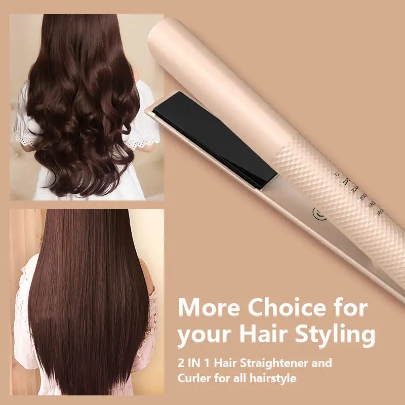 Custom Professional Electric 2 in 1 Titanium Hair Straightener And Curler Temperature Display Hair Straightener Flat Iron