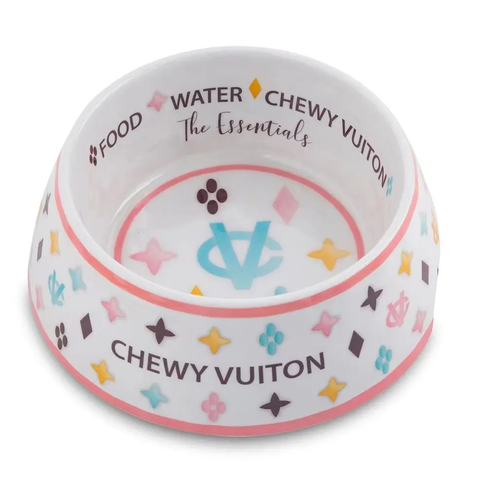 Großhandel Runde Melamin Marke Mode Chewy-Vuiton Kunststoff Pet Bowl Luxus Pet Bowl Hundefutter Schalen