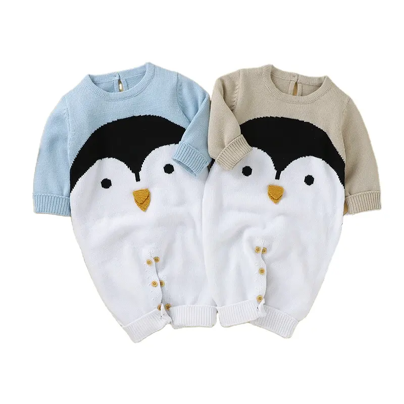 Commercio all'ingrosso di alta qualità autunno inverno abbigliamento infantile tuta Unisex carino pinguino modellazione neonato pagliaccetto lavorato a maglia