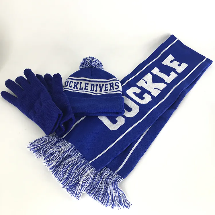 Großhandel China Factory Custom Logo Designer Gestrickt Winter Warm halten Acryl Fußball Fan Schal