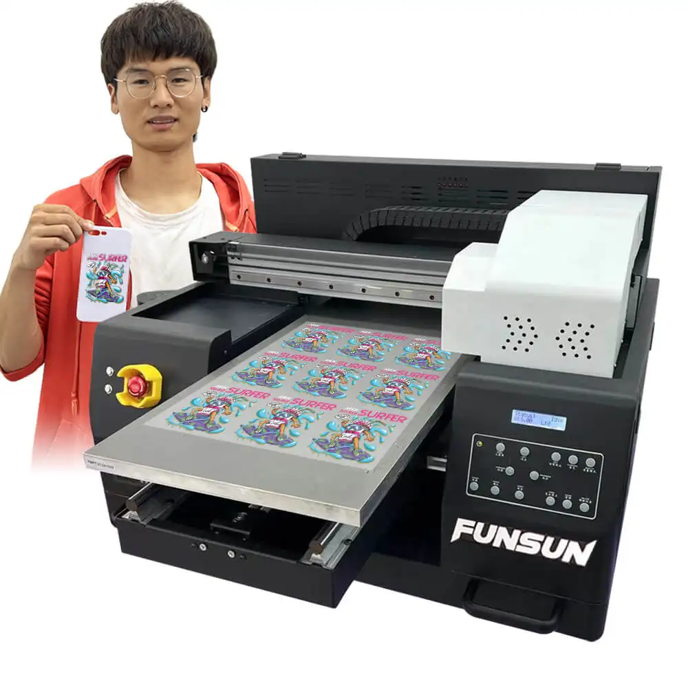 Funsun A3 Direct to AB Film Pen Phone Case Bottle Mug Golf PVC Card UV DTF PET Film Printer with Vacuum Platform 2 XP600 Heads