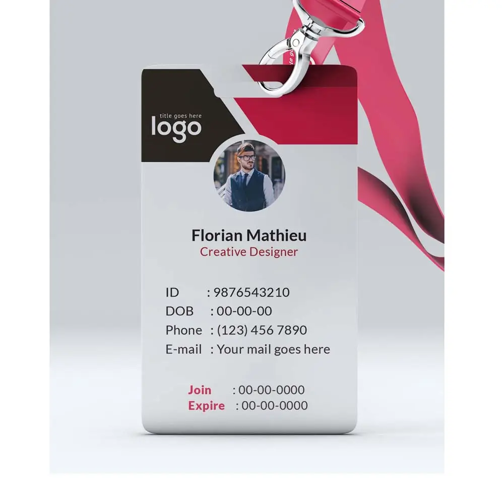 5 Stück Arbeitskarte Druck mit PVC-Karte kundenspezifisch Kostenloses Design 0,76 mm wasserdicht Farbdruck runde Ecken Personalausweis des Arbeitnehmers
