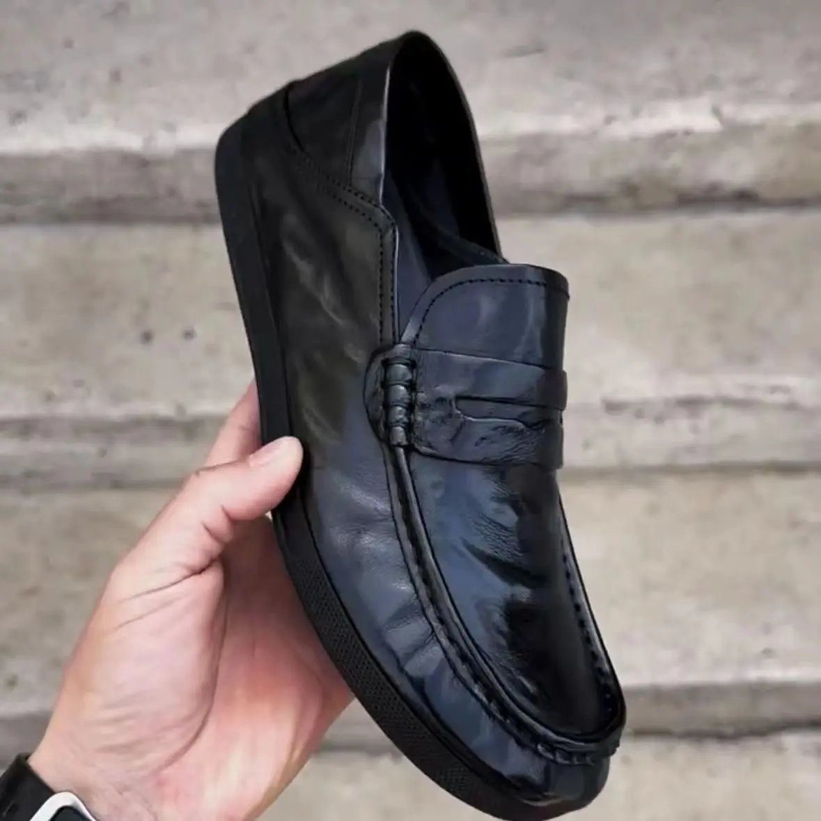 Belckyee-Chaussures pour hommes d'affaires et de loisirs chaussures en cuir de vachette à motif de poignée chaussures basses noires