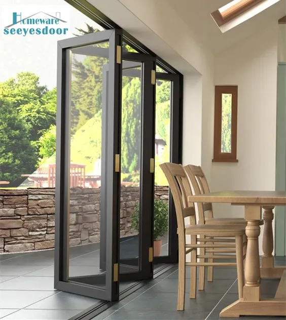 Seeyesdoor commerciale di alluminio laminato di vetro fisarmonica pieghevole finestre porte per patio