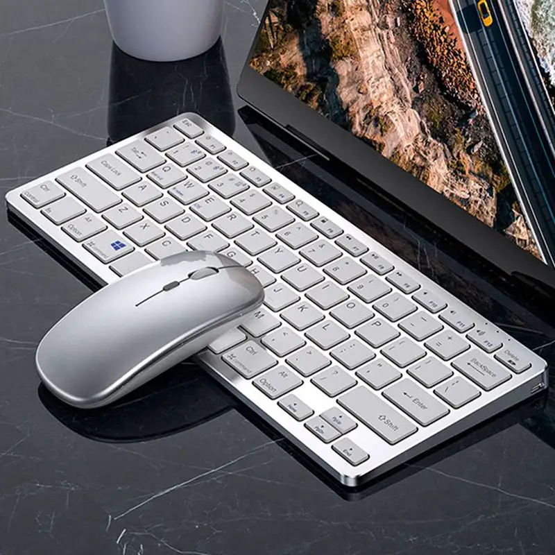 مجموعة ماوس لاسلكية رفيعة للغاية قابلة لإعادة الشحن مع لوحة مفاتيح صامتة للفئران 78 / 94 مفاتيح وجهاز استقبال USB