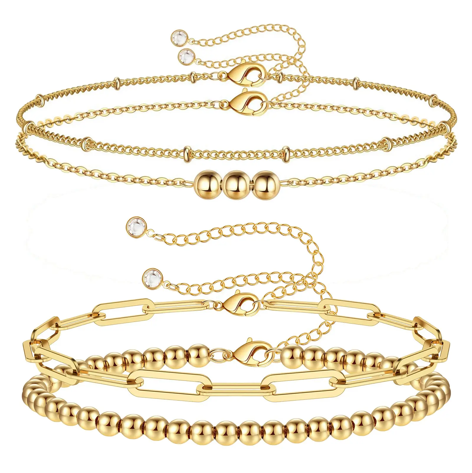 Minimalismus Doppels chicht Gold gefüllt Perlen Armband 14 Karat vergoldet Edelstahl Charm Armband