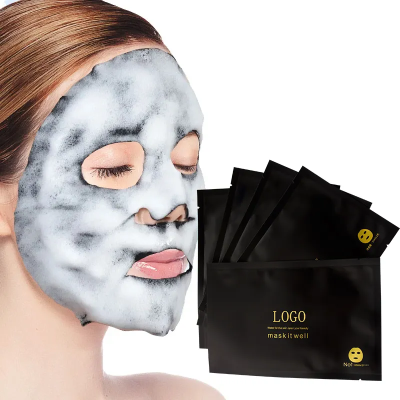 Mascarilla facial hidratante de aminoácido, máscara negra de espuma de carbón de bambú para rejuvenecimiento de la piel, Control de aceite, limpieza profunda