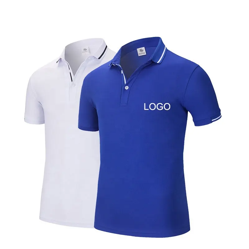 Kaus Logo Cetak Warna Kustom Seragam Polo Shirt Pria Polos Polos Kerah Kontras Poliester 100%