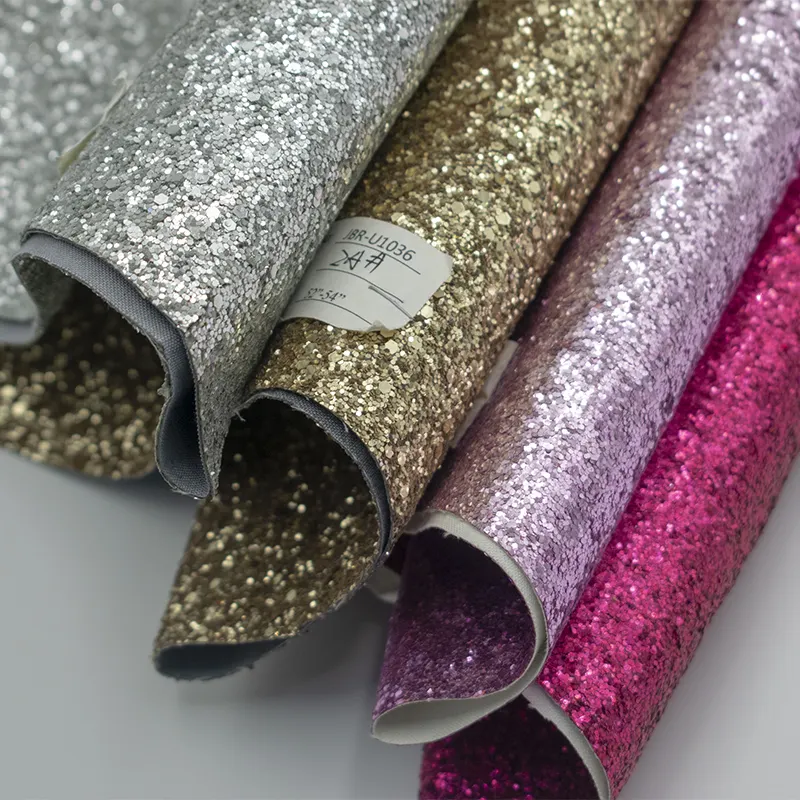 pu leather fabric pearlescent tinsel glitter for bags