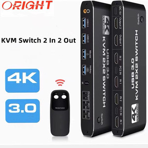 2x2 HDMI kvm开关4K 60hz双显示器KVM HDMI扩展显示器USB KVM切换器2进2出，用于2台计算机共享2台显示器 - Product Image 2