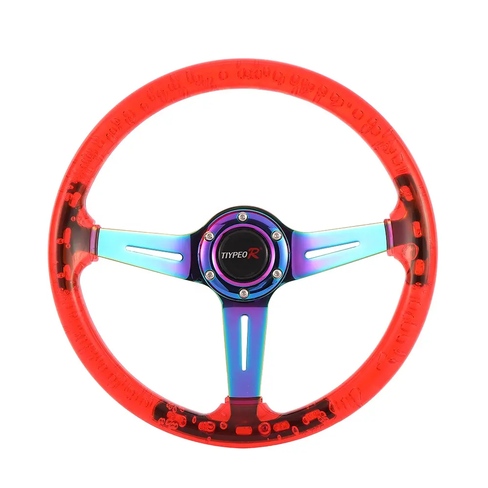Colorful Packaging Car Steering Wheel Acrylic Material Red Sports Style Racing Steering Wheel 5MM Volante Universal 350MM 65MM