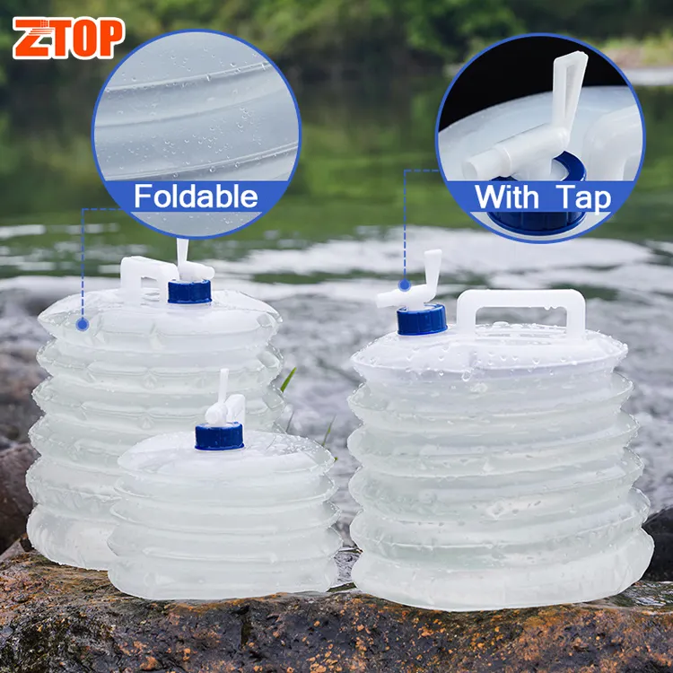 Conteneur d'eau potable écologique pliable de 3 L 5 Ltr 8 Litro 10 Litres 15 Litres avec robinet