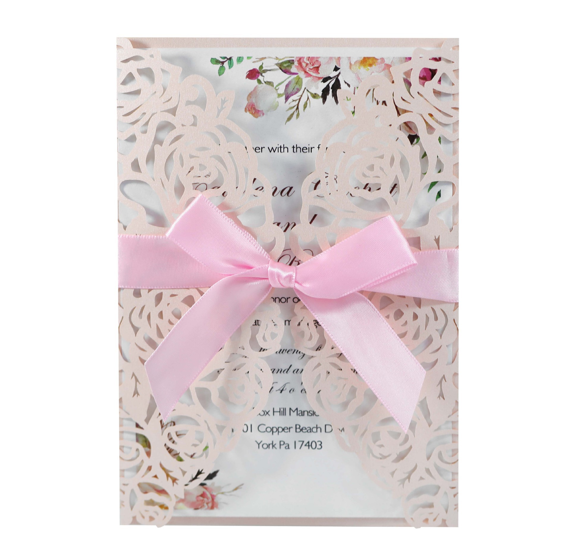 Pearl Paper pink cover+insert+bow+envelope