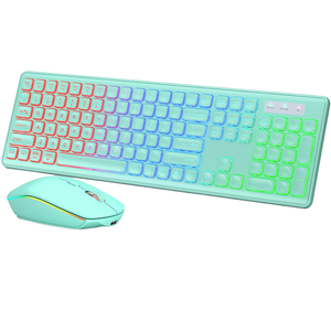 Combo de teclado y ratón para juegos retroiluminado RGB inalámbrico de 2,4 GHz, ergonómico de tamaño completo con luz LED recargable, conexión USB delgada - Product Image 1