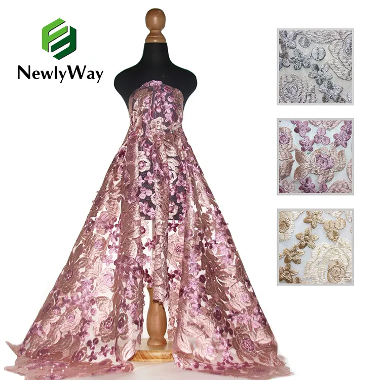 Newlyway-Cinturón de cuentas bordadas de ancho completo, tela bordada de gasa para vestido de fiesta