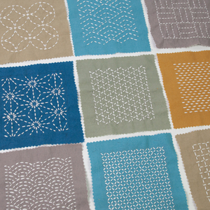 Sashiko Mending &amp; Patchwork <strong>Kit</strong> 5 Pcs of Water-Soluble Paper Stick'n Stitch <strong>Pattern</strong> Transfers 6 Pcs of Colorful Fabric for DIY - Product Image 2