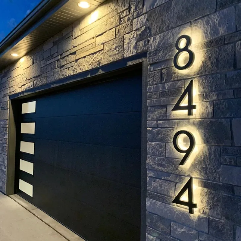 Números 3d de casa exterior à prova d' água, uso externo, placas de porta de hotel modernas, sinal de endereço, retroiluminado, placa de número de metal
